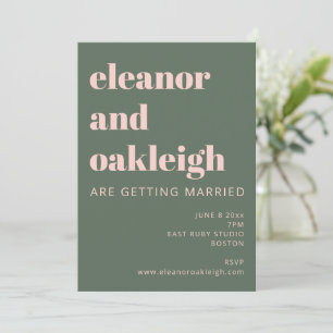 Invitation Typographie Gras Blush Pink Green Mariage moderne