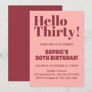 Invitation Typographie Gras Rose et Bourgogne 30e Anniversair