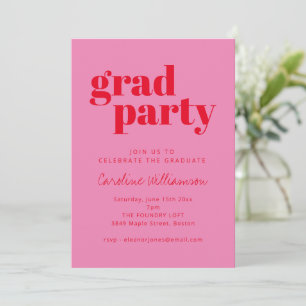 Invitation Typographie Gras Rose Rouge Fête de Remise de Dipl