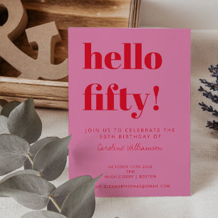 Invitation Typographie Gras Rose Rouge Moderne 50e Anniversai