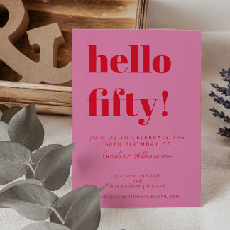 Invitation Typographie Gras Rose Rouge Moderne 50e Anniversai