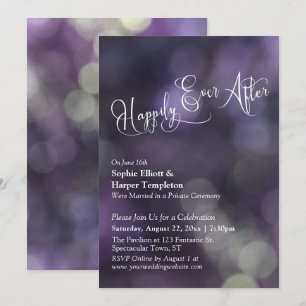 Invitation Typographie "Happily Ever After" avec Bokeh Violet
