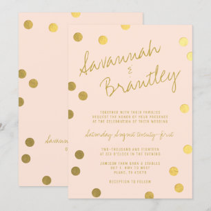 Invitation Typographie manuscrite Gold Foil Confetti Mariage