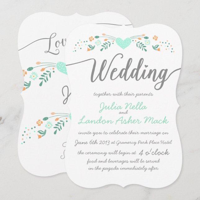 Invitation Typographie mariage Folk Art Floral Mariage invite (Devant / Derrière)