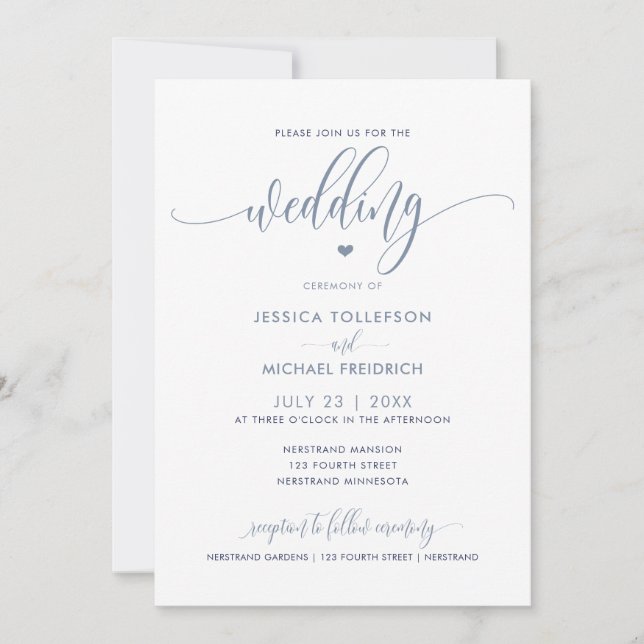 Invitation Typographie Mariage moderne amusante Dusty Blue (Devant)