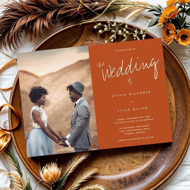 Invitation Typographie Mariage orange brûlé (Get this photo invitation for your wedding.)