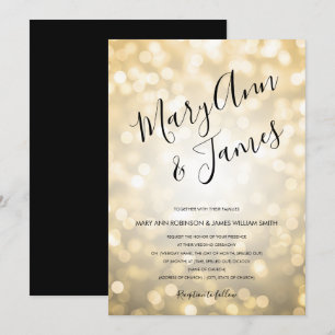 Invitation Typographie Mariage simple Champagne d'or Lumières