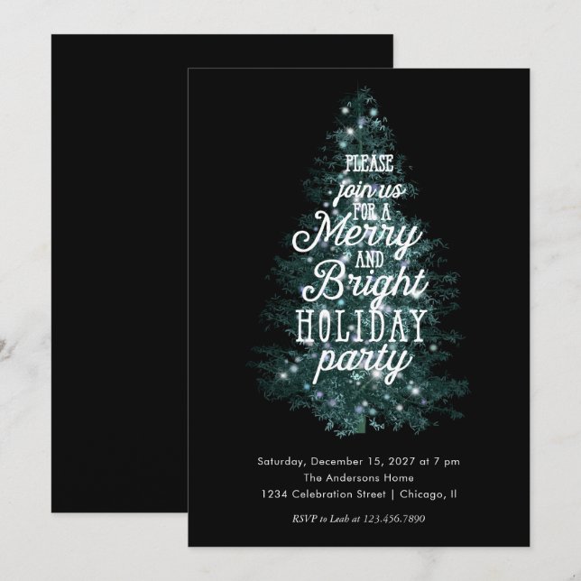 Invitation Typographie Merry et Bright Holiday Party (Devant / Derrière)