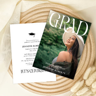 Invitation Typographie minimale et photo de graduation