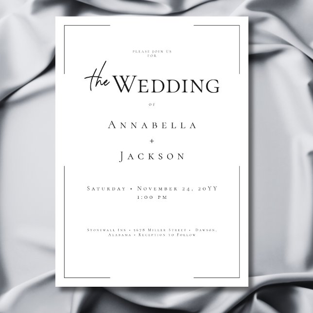 Invitation Typographie minimale Mariage noir et blanc (Minimal Typography Black & White Wedding Invitation)