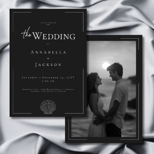 Invitation Typographie minimale Mariage photo Black White She
