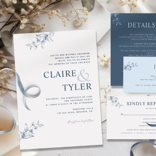 Invitation Typographie minimale moderne bleue de mariage form