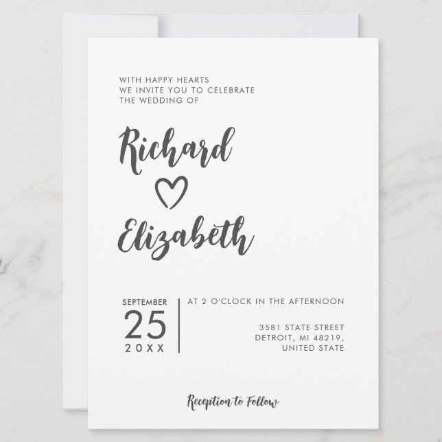 Invitation Typographie minimale Nettoyer le Mariage moderne (Devant)