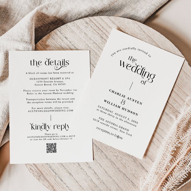 Invitation Typographie minimale Rétro Qr Code Mariage (Créateur téléchargé)