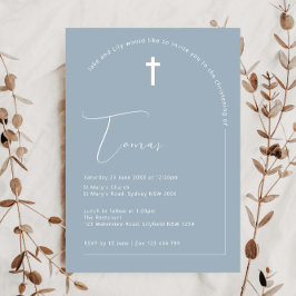 Invitation Typographie minimaliste arche bleu arche baptême
