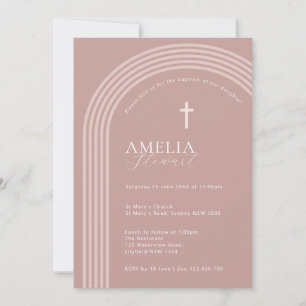 Invitation Typographie minimaliste baptême demi-arc rose