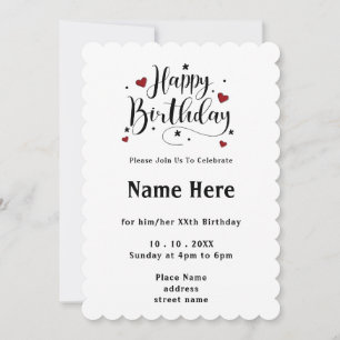 Invitation Typographie minimaliste Calligraphie Anniversaire