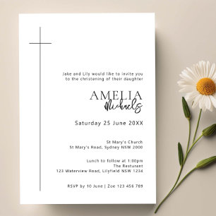 Invitation Typographie minimaliste croix arche baptême