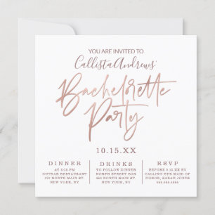 Invitation Typographie minimaliste d'or Rose blanche Bachelor