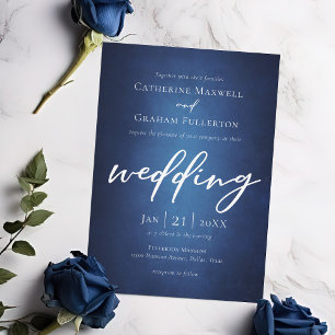 Invitation Typographie minimaliste en bleu profond Mariage en