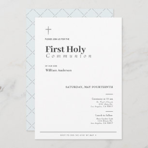 Invitation Typographie Minimaliste Garçon Première Sainte Com