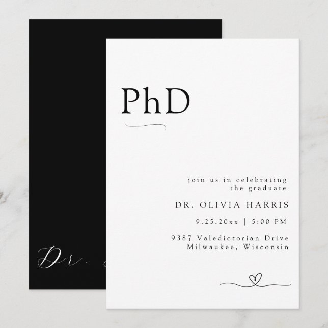 Invitation Typographie minimaliste moderne Doctorat (Devant / Derrière)