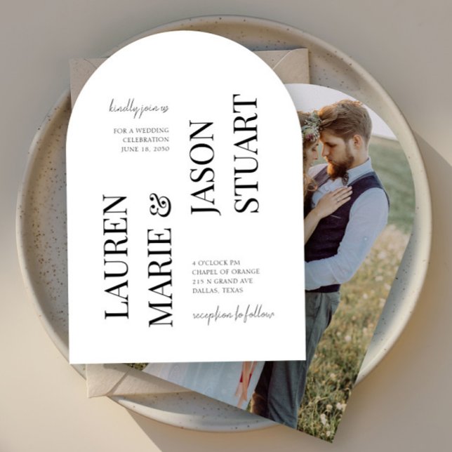 Invitation Typographie minimaliste simple Photo Mariage noir (Créateur téléchargé)