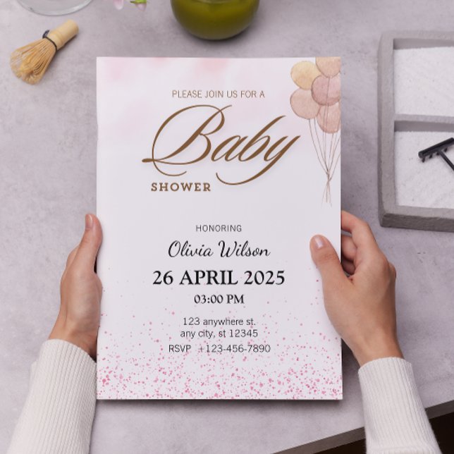 Invitation Typographie moderne Aquarelle Baby Showe (Créateur téléchargé)