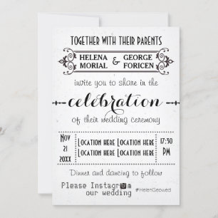 Invitation Typographie moderne avec mariage de hashtag Instag