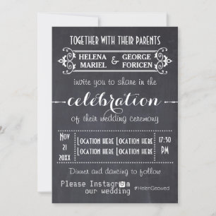 Invitation Typographie moderne avec mariage de hashtag Instag