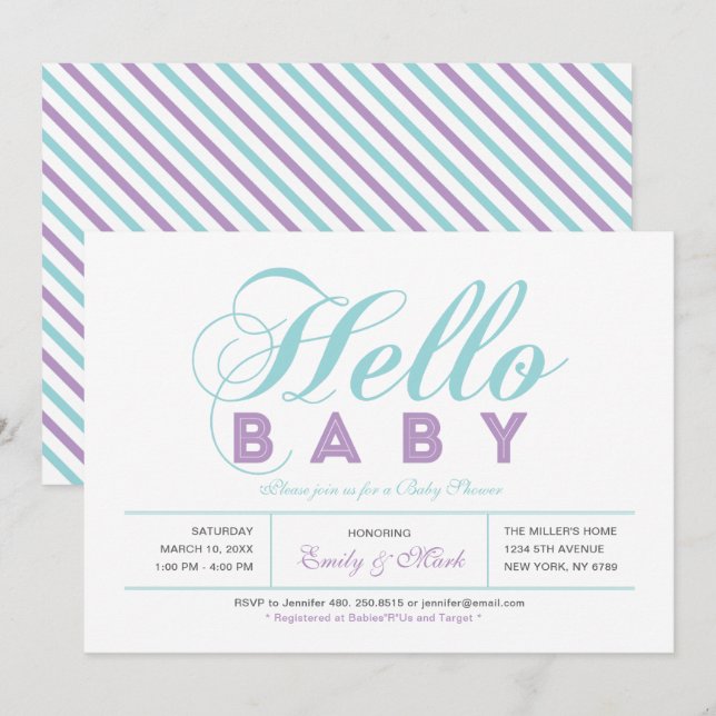 Invitation Typographie moderne Baby shower fille, Saupoudrer (Devant / Derrière)