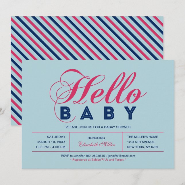 Invitation Typographie moderne Baby shower garçon, Saupoudrer (Devant / Derrière)