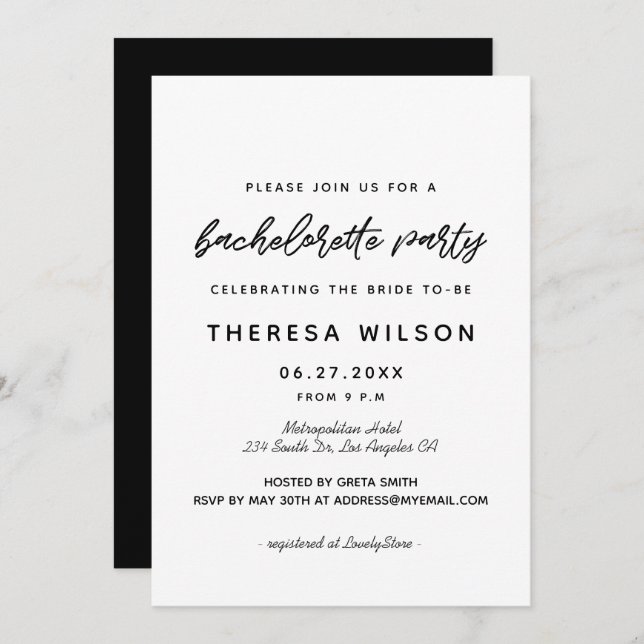 Invitation Typographie moderne Bachelorette (Devant / Derrière)