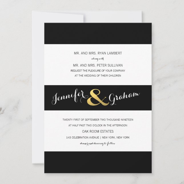 Invitation Typographie moderne Bandes noires et blanches | Do (Devant)