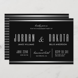 Invitation Typographie moderne Black & Silver Engagement Part
