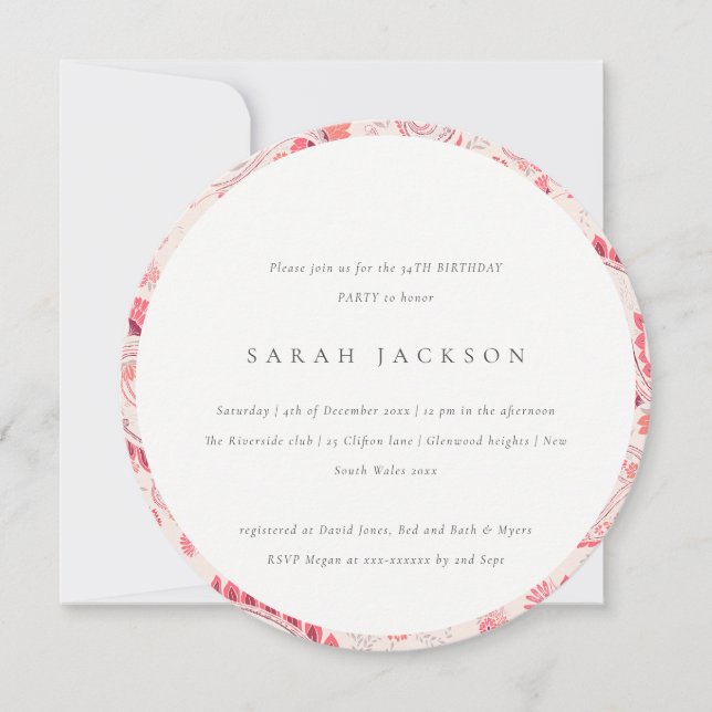 Invitation Typographie moderne Blush Paisley N'importe quel â (Devant)