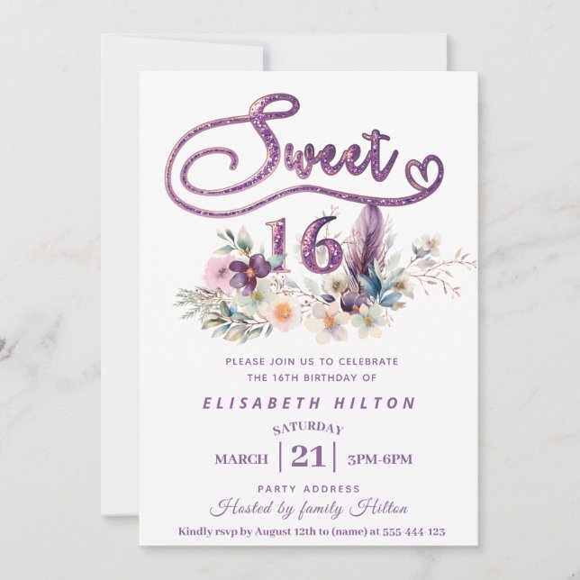 Invitation Typographie moderne de la Parties scintillant flor (Devant)