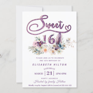 Invitation Typographie moderne de la Parties scintillant flor