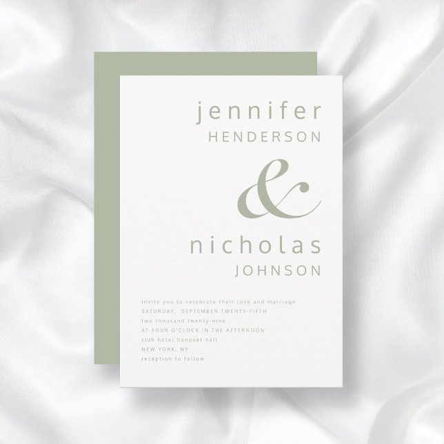 Invitation Typographie moderne de l'amphithéâtre Sage Mariage (Front / Modern Ampersand Typography Sage Green Wedding Invitation)