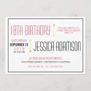 Invitation Typographie moderne de Magenta & Black 18e annive