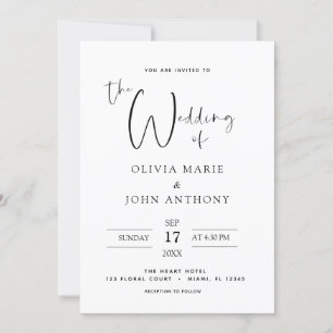 Invitation Typographie moderne du Mariage noir blanc