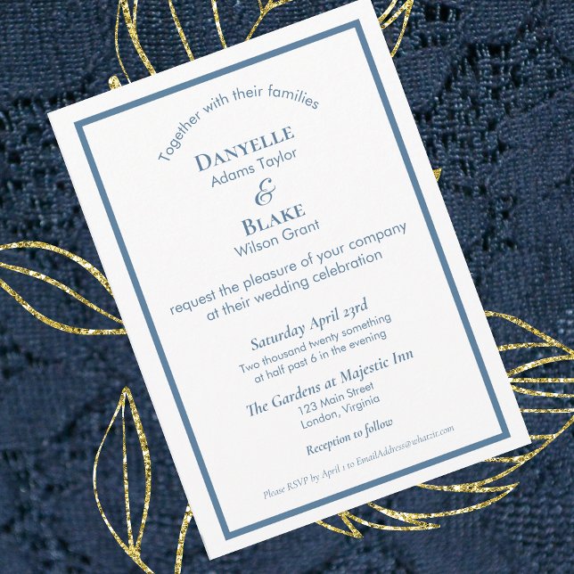 Invitation Typographie moderne Dusty Bleu Mariage blanc (Créateur téléchargé)