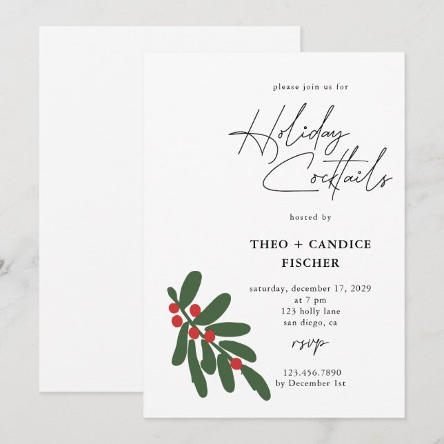 Invitation Typographie moderne élégante Cocktails de vacances (Devant / Derrière)
