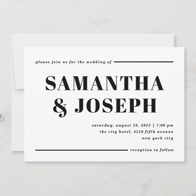 Invitation Typographie moderne et audacieuse | Mariage minima (Devant)
