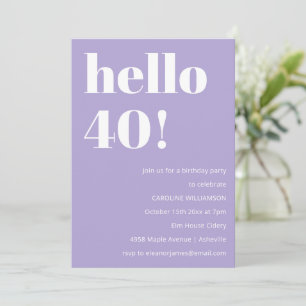 Invitation Typographie Moderne Fête d'anniversaire Lavande 40