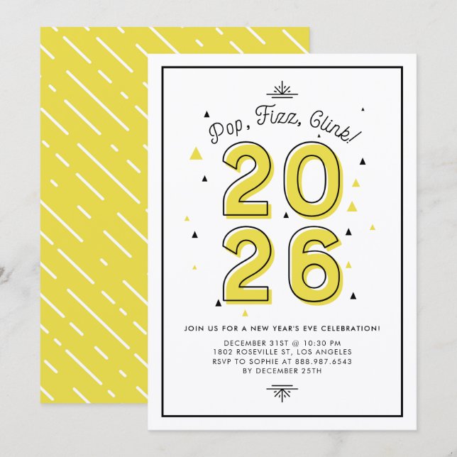 Invitation Typographie moderne Jaune 2022 Soirée du Nouvel An (Devant / Derrière)