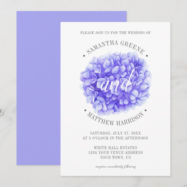 Invitation Typographie moderne Lavender Purple Peony Mariage (Devant / Derrière)