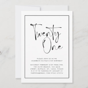 Invitation Typographie moderne noir blanc 21 anniversaire pho