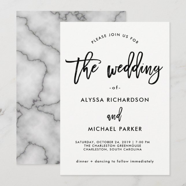 Invitation Typographie moderne noir et blanc | Mariage en mar (Devant / Derrière)
