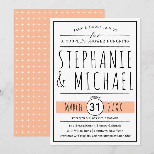 Invitation Typographie moderne pêche mariage douche couple (Devant / Derrière)